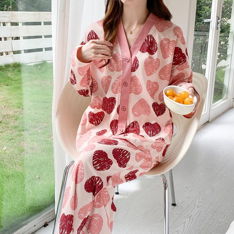 2026 Women's Milk Silk Pajamas Set: V-Neck Cardigan, Long Sleeve, Long Pants, Thin Polka Dot Print for Spring and Autumn
