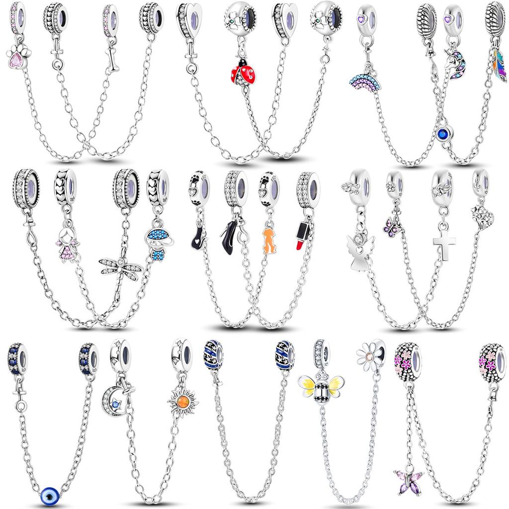 Sparkling Clear Copper Safety Chain Copper Safety Chain Charm Beads Fit Original Pandora Bracelet Diy Jewelry