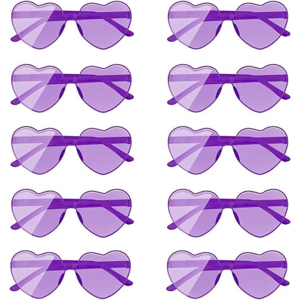 10 Pcs Heart-Shaped Glasses Party Favors, Plastic Novelty Eyewear, For Weddings, Birthdays, Anniversaries, Bachelor Parties