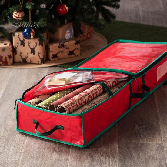 Christmas Wrapping Paper Storage Bag Flexible Partitions Pockets Large Capacity Durable Handle PE Gift Wrap Organizer