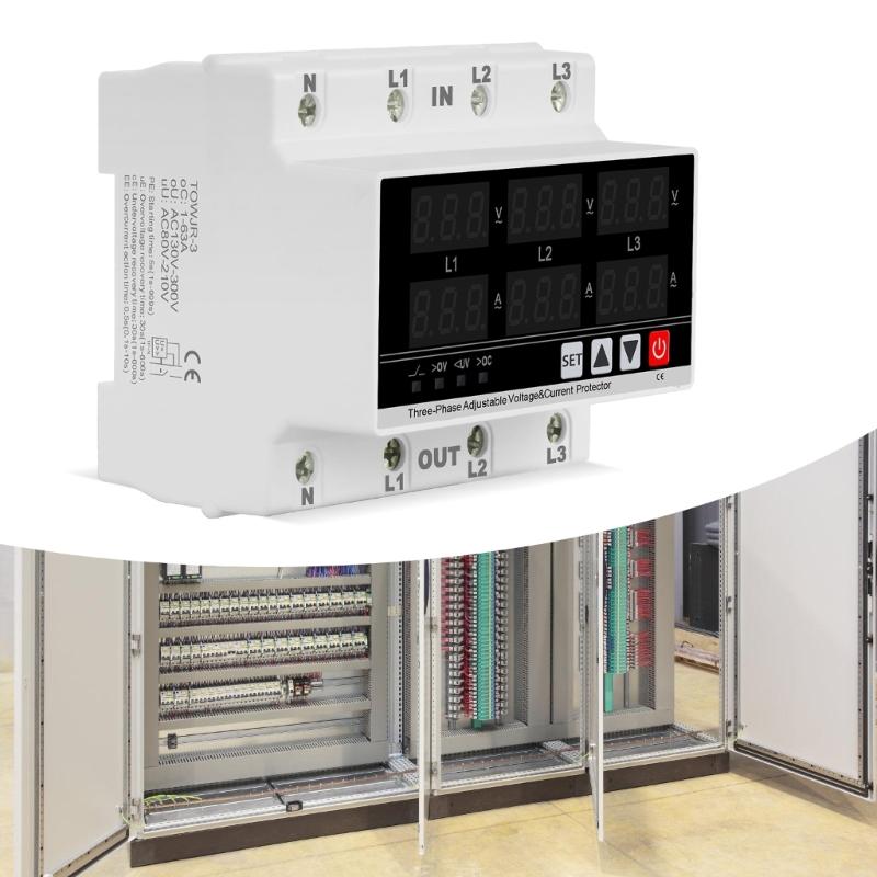 Adjustable Overcurrent Protector Digital 3 Phase DIN Rail Voltmeter Ammeter Current Power Tester Relays Protector