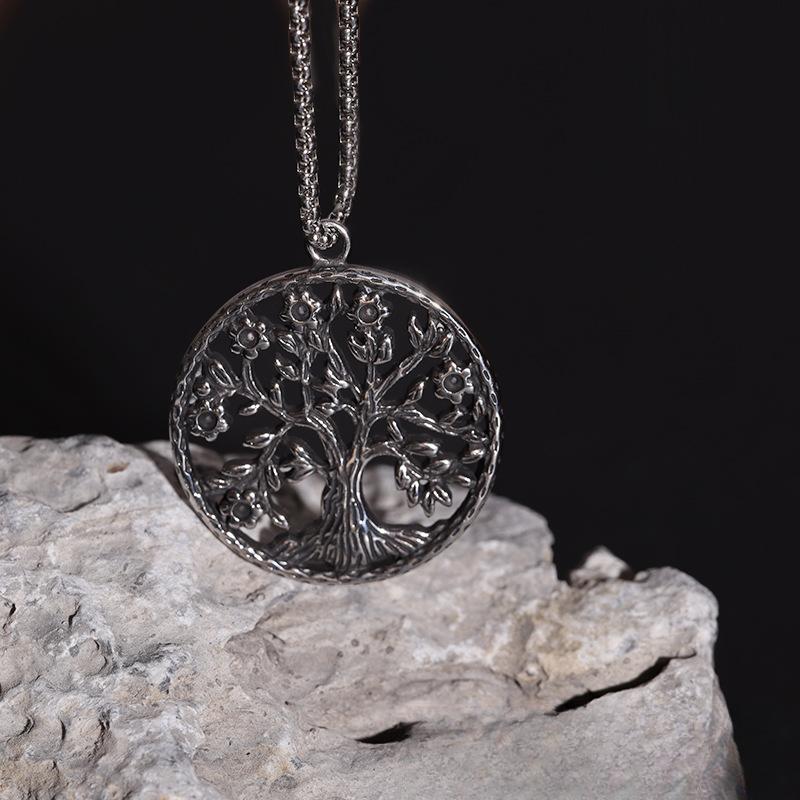 European and American Titanium Steel Tree of Life Pendant Trendy Gift Christmas Round Brand Necklace Stainless Steel