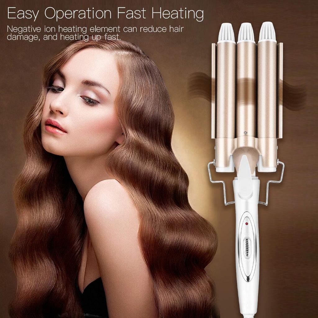Professional 3 Barrel Curling Iron Wand Fast Heating Tourmaline Ceramic Hair Waver Styling Tool for Beautiful Waves