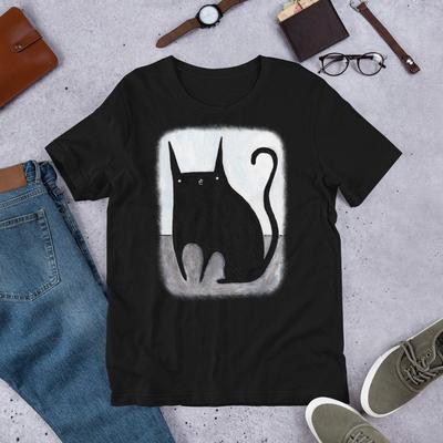 STRAIGHT CUT T-SHIRT Black Cat Folk Art Painting Goth Birthday Gifts Funny Outsider Weird Stuff Witchcore Quirky Gothic Punk Emo Witchy Cute