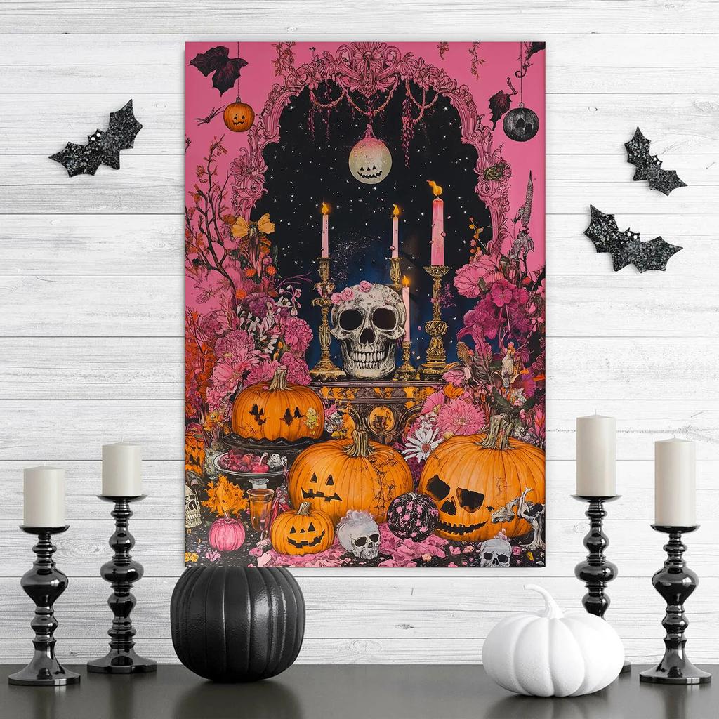Halloween Posters and Prints Pink Gothic Art Canvas Prints Wall art Spooky Season Poster Wall Decor No Frame