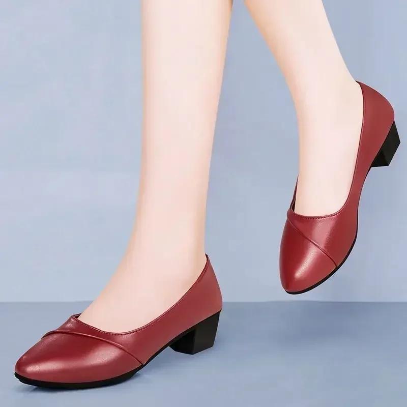 2025 New Women's High-heeled Patent Leather Work Shoes, Women's High-heeled Shoes, Pu Leather Loafers, Square Heels, Talon Femme