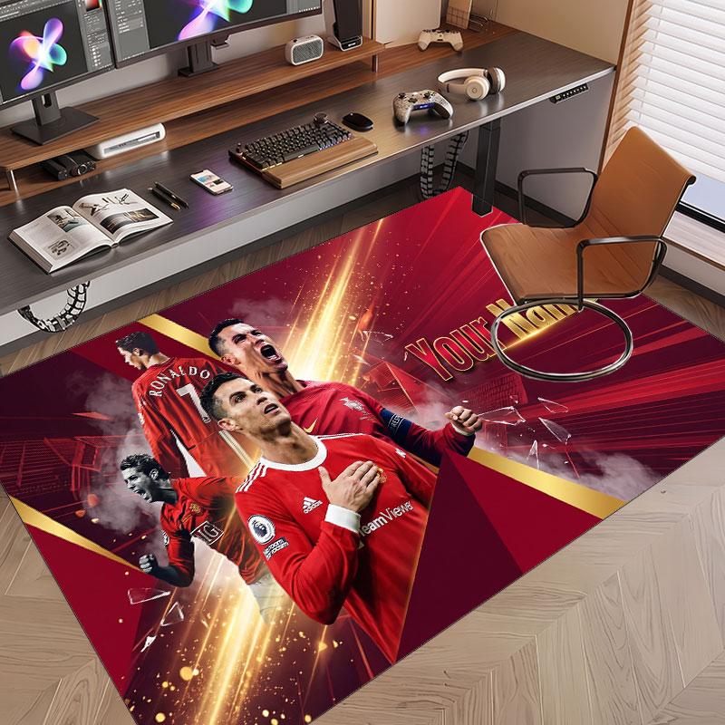Custom Rug Cristiano Ronaldo Pattern Print Name Text Soft Non‑Slip Floor Carpet for Home Indoor Decoration