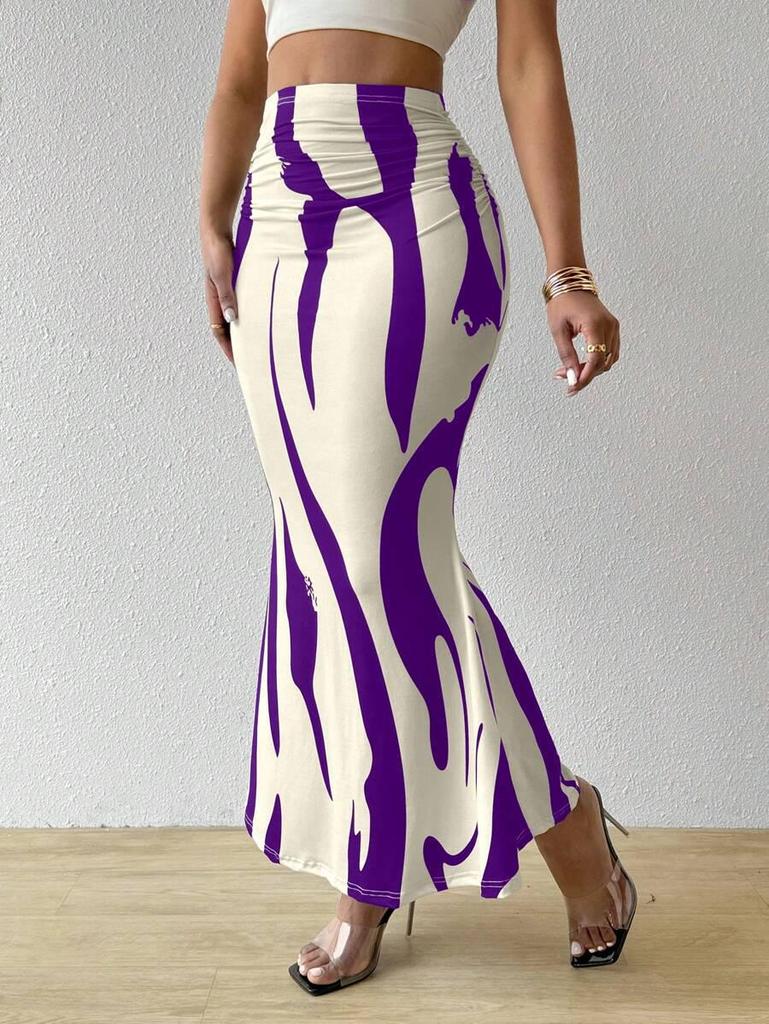 Women's Zebra Print High Waist Bodycon Fishtail Midi Skirt - European & American Fashion 2025