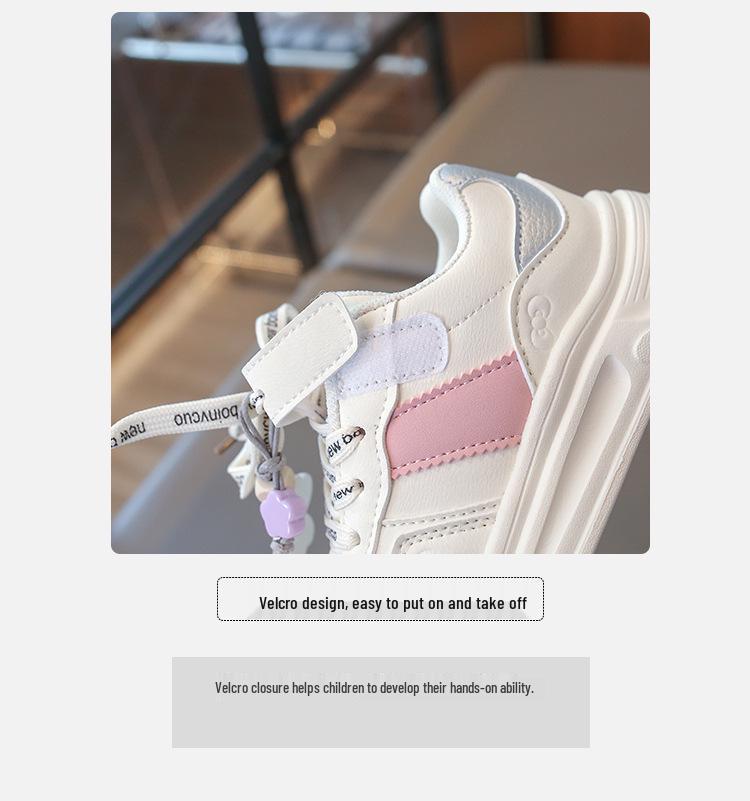 Spring 2026 Girls' Princess Sports Shoes - Lightweight, Breathable White Cartoon Leather Sneakers