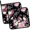 Vintage Floral Pot Holders Set of 2,Kitchen Heat Resistant Potholder for BBQ Cooking Baking,Food Hot Pad for Women Men