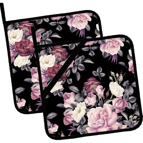 Vintage Floral Pot Holders Set of 2,Kitchen Heat Resistant Potholder for BBQ Cooking Baking,Food Hot Pad for Women Men