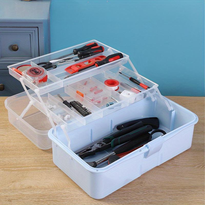 Large Capacity Transparent Plastic Folding Tool Storage Box - Portable with Handle Storage, Suitable for Home and Garage Tools