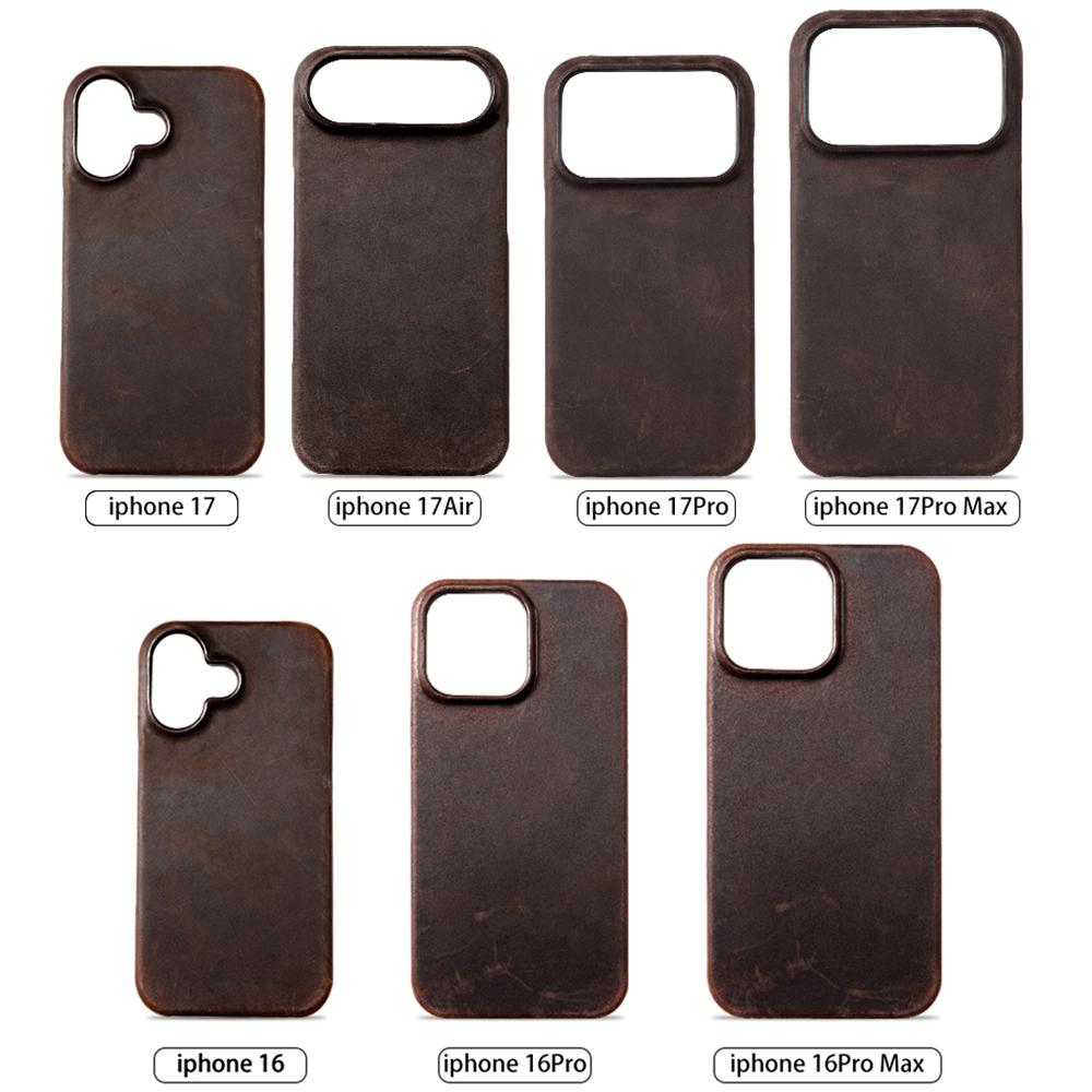 for Magsafe Case for iPhone 15 16 17 Pro Max 17Pro 17 Air 16Pro Retro  Genuine PULL-UP Leather Magnetic Phone Back Cover