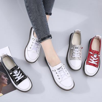 Sport Shoes Women Natural Genuine Leather Flat Casual Footwear Female Ballet Flats Lace Up White Court Sneakers Ladies Flats