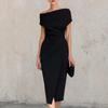 One-Shoulder Ruched High-Waist Tiered Dress for Evening Party, Commute, and Split Cocktail Gown