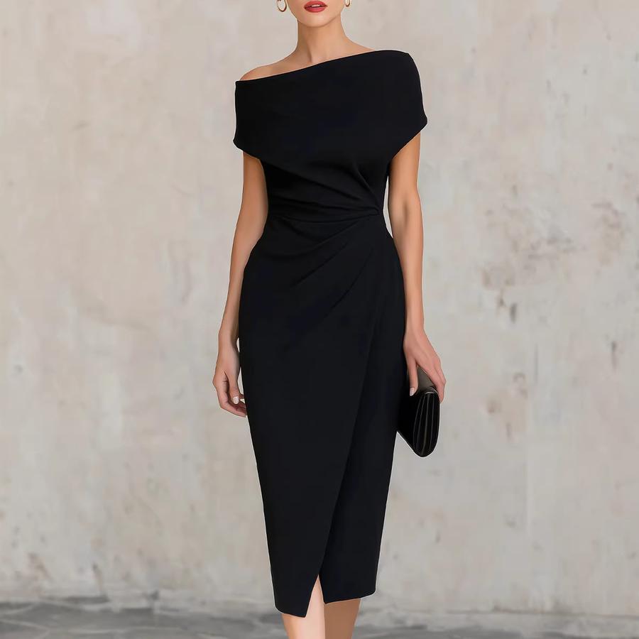 One-Shoulder Ruched High-Waist Tiered Dress for Evening Party, Commute, and Split Cocktail Gown