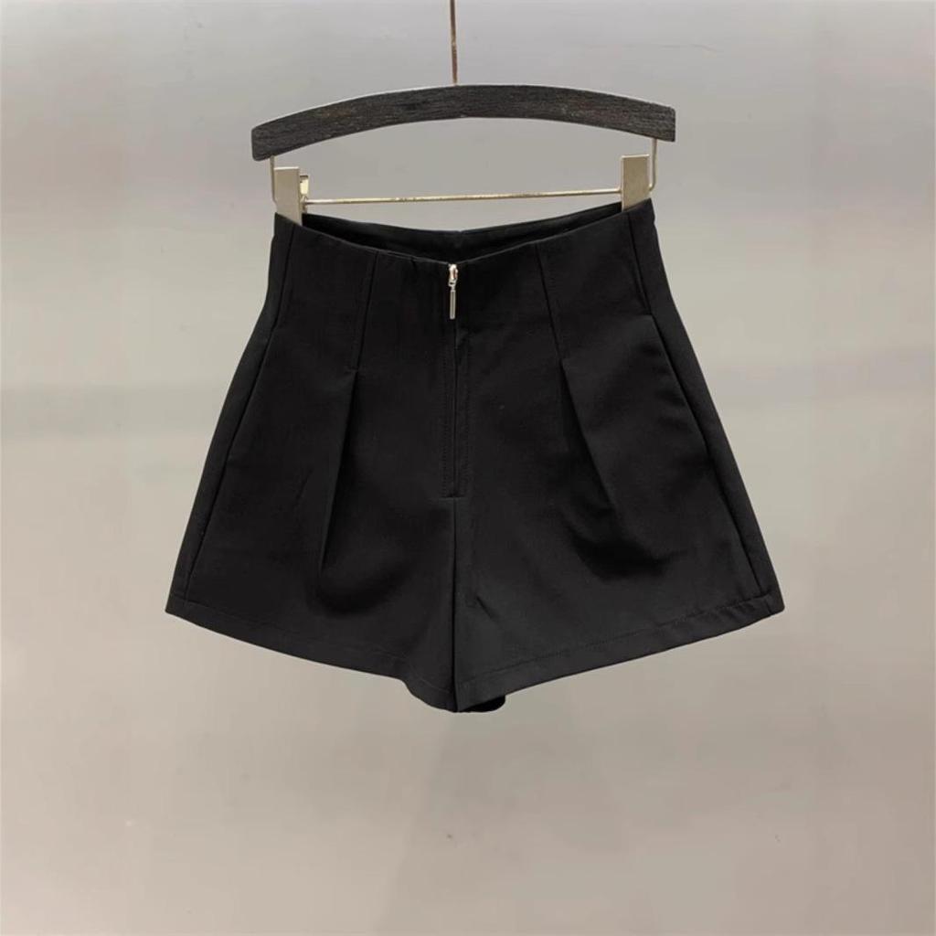 2025 Women's White High-Waist A-Line Suit Shorts - Casual, Slimming, Versatile Wide-Leg Pants for Summer