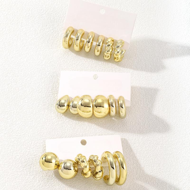 9pcs Gold Color Drop Shape Geometric Earrings Set for European and American Women Minimalist Round Design Jewelry Gifts