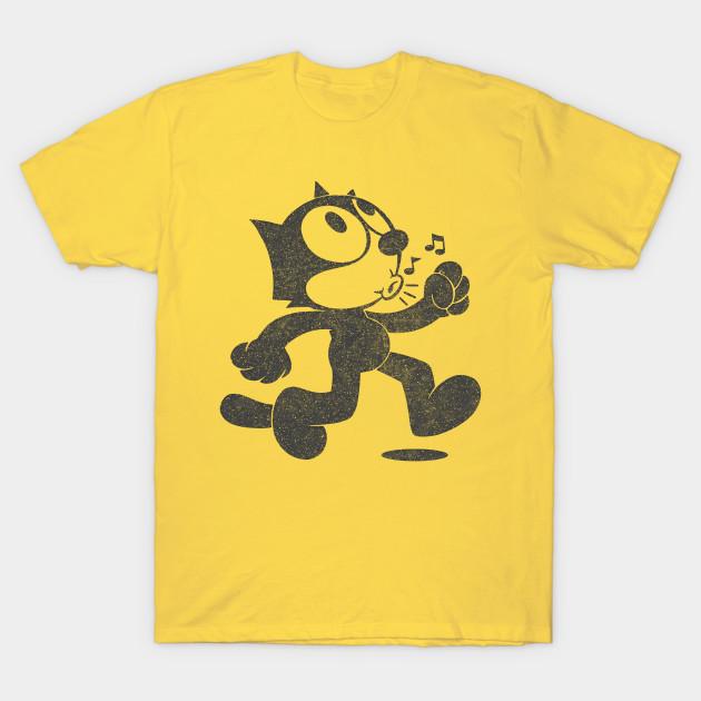 

Men Black Print T-shirt Felix The Cat - Retro Faded Design No-Cut Transfer Paper Print Cotton Tshirt 3XL жовтий