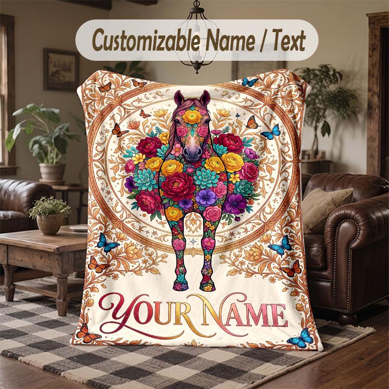 Colorful Floral Mandala Theme Throw Blanket Custom Name Text Personalized Blanket Soft Cozy Blanket for Home Sofa Bed