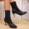 Pointed Toe High Heel Elegant Women's Brown Short Boots Side Zip Stretch Sock Boots for Women Fashion Leather Black Botines