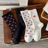 Ricamo Ciliegia Calzini Donna Moda Giapponese Maglia Cotone Nero Bianco Calzini Lunghi Donna Ragazza Dolce Lolita Kawaii Calzini con Volant