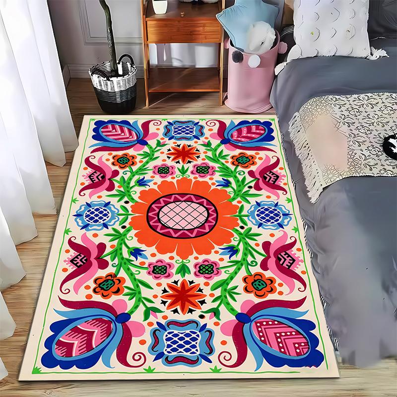 Colorful Floral Pattern Carpet with Bohemian Style for Home Decor Suitable for Use As an Anti-slip for Living Room Bedroom Sofas