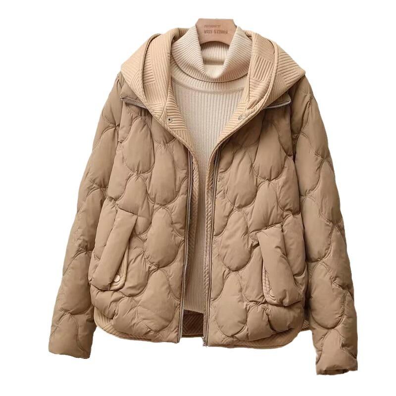 Women's Y2K Style Knitted Hooded Down Cotton Jacket - Short, Loose, Plus Size, Thick, Warm Winter Coat.