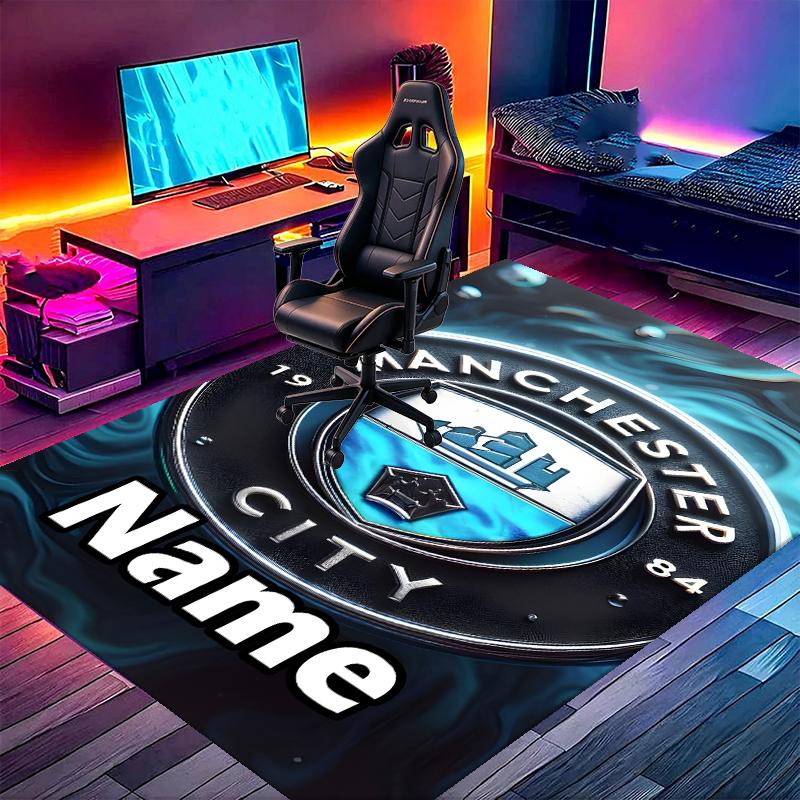 Custom Name Personalized Manchester City FC Print Carpet, Versatile Home Decor Rug, for Playroom, Apartment, Balcony, Entryway, Hallway Gift