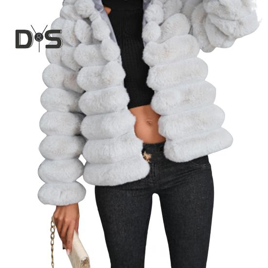 

Жіноча зимова куртка з товстого штучного хутра, однотонний відкладний комір, довгі рукави, що зберігає тепло. Повсякденне пальто. M сірий