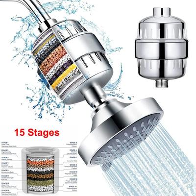 Filtre à eau de douche à haut débit à 15 étapes pour éliminer le chlore, le fluorure, les métaux lourds, adoucir l'eau dure filtrée pour pommeau de douche