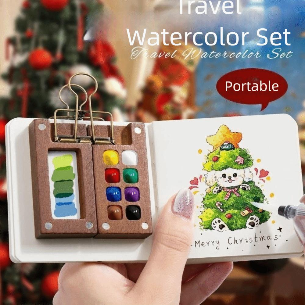 8 Grids Pocket Palette 15 Grids Wooden Watercolor Set New Mini Watercolor Set Outdoor Painting