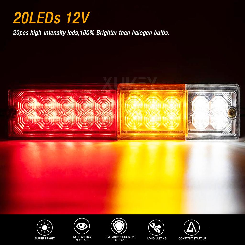 2x 12V 4 Function Truck Trailer Caravan ATV LED Brake Stop Rear Tail Reverse Light Turn Signal Indiactor Lamp Offroad Chassis