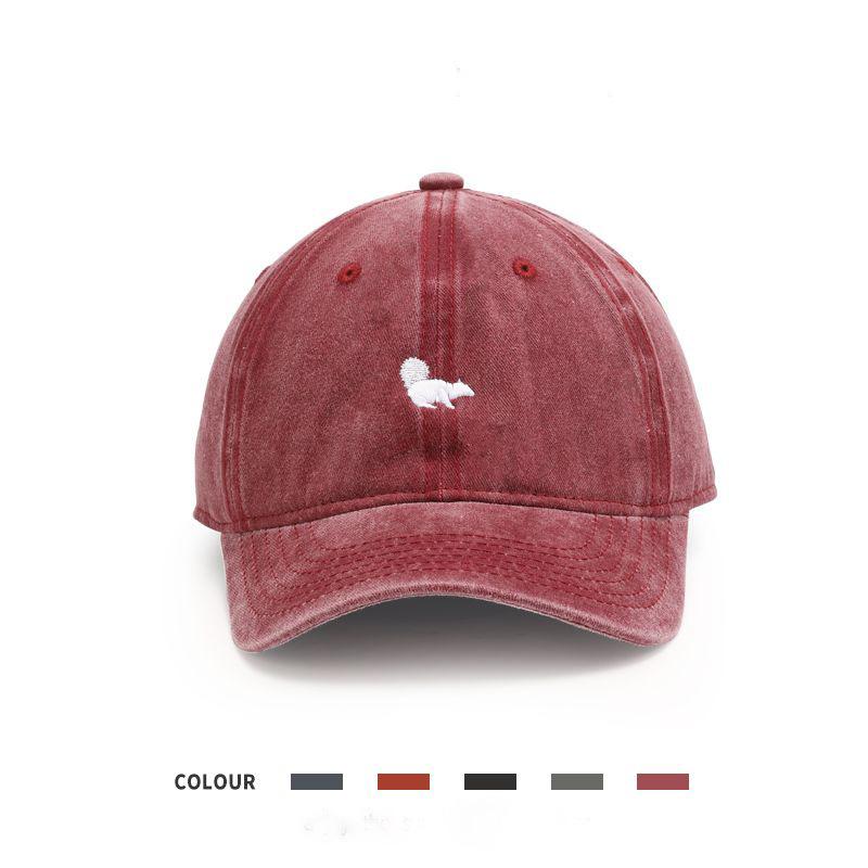 Baseball Cap Summer Sunscreen Retro Washed Sun Hat Student Versatile Trend Squirrel Embroidery Cap Female