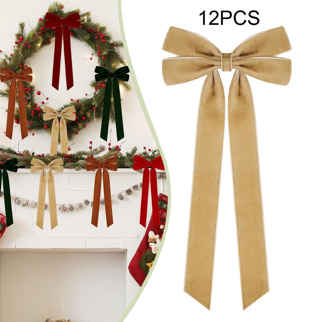Velvet Christmas Bow Ornaments for Tree Wreath Gift Wrap Holiday Home Indoor Outdoor Decoration