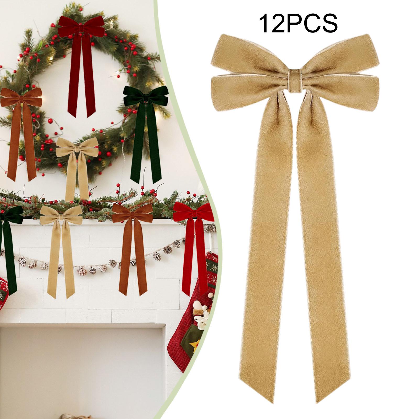 

Set of 12 Vintage Christmas Velvet Bows, for Wreath, Tree, Staircase, Pillar, Fence Or Door. хаки