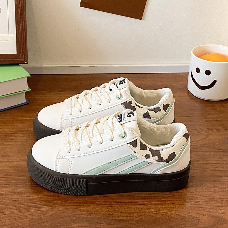 

Trend fashion thick baseplate shoes women s four-season regular versatile round head shallow mouth lace-up canvas sports and leisure board shoes 35 зелёный