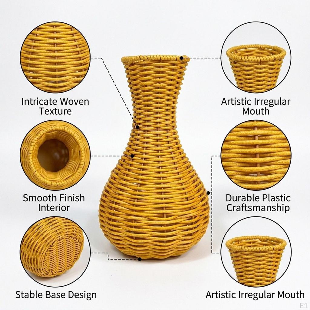 Woven Flower Vase Boho Tabletop Lightweight Plant Holder Floral Arrangement for Indoor Desktop