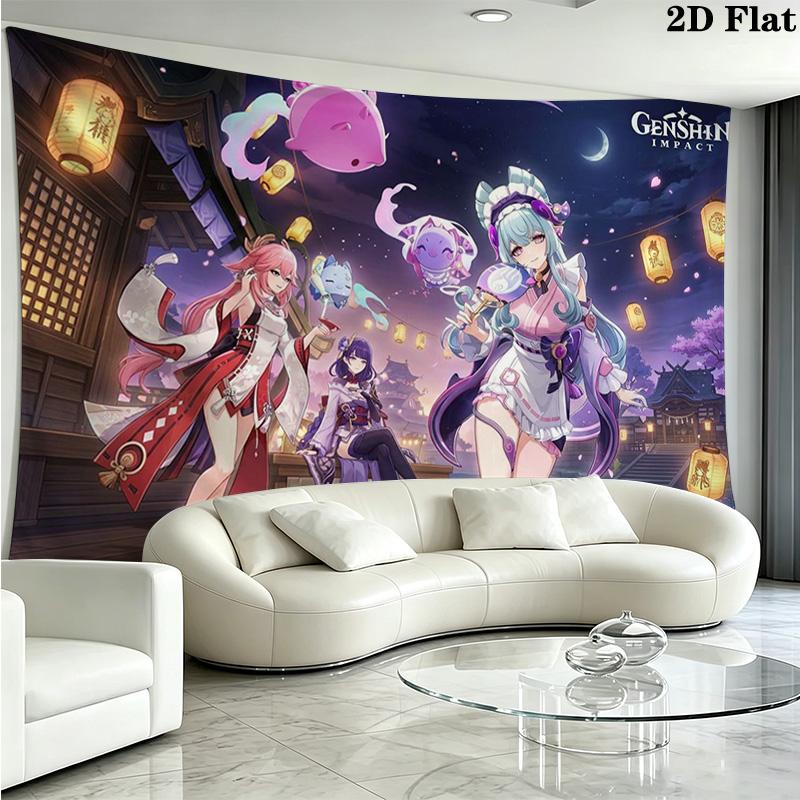 Genshin Impact Poster Wall Tapestry Aesthetic Wall Hanging Printed Fabric Blanket Decorative Tapestries for Bedroom Living Room Home Decor