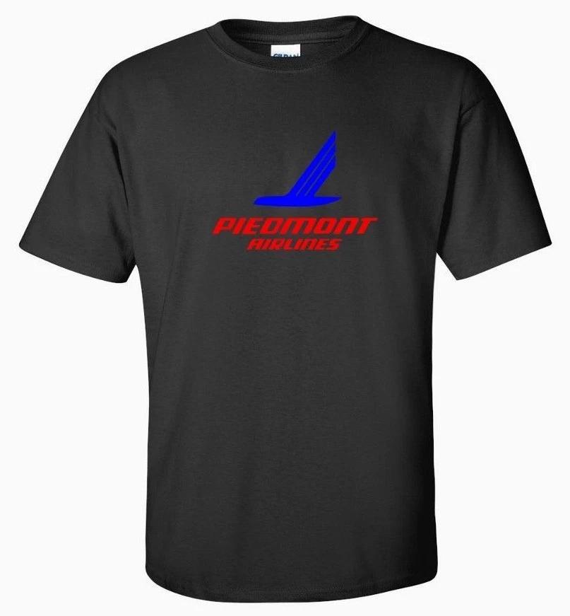 Piedmont Airlines Red Blue Logo US Aviation Geek Black Cotton T-Shirt M