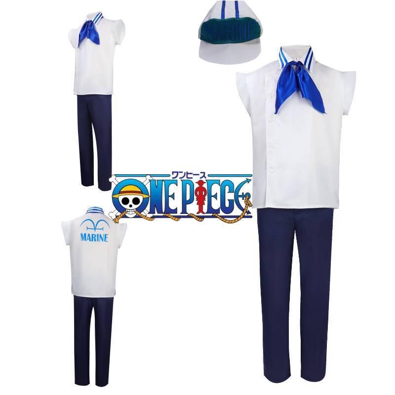 One Piece Marine Soldat Uniform Cosplay Kostüm Weißes Polyestermaterial