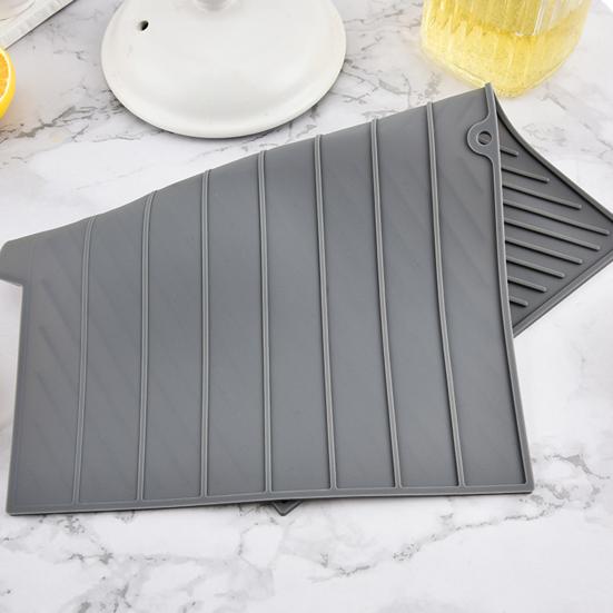 Tapis de séchage en silicone pour vaisselle avec drainage rainuré Résistant à la chaleur Protection de plan de travail pour cuisine Tapis antidérapant pour évier Réfrigérateur Tiroir