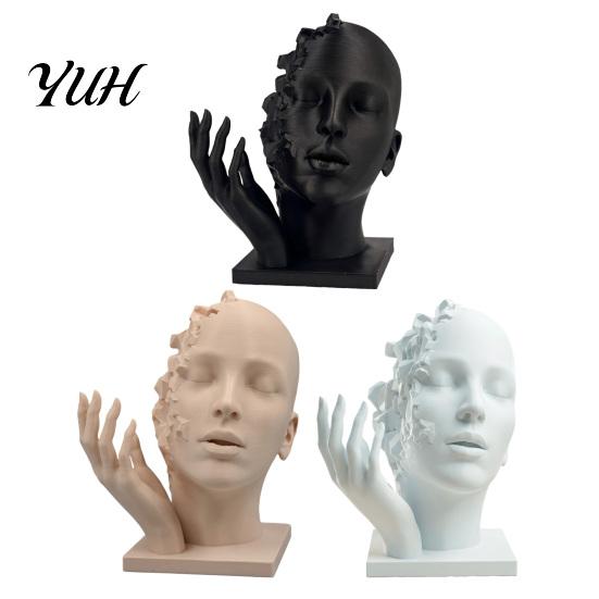 Modern Plastic Abstract Decor Broken Face Art Sculpture, Nordic Minimalist Statue, Deconstructive Collection 3D Printed Ornament for Living Room Study