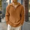INCERUN Autumn Men Lapel V Neck Long Sleeve Texture Ribbed Knitted Casual Pullover Tops