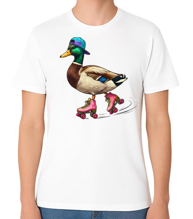 Duck Roller Skating Graphic Unisex T-Shirt Funny Rollerblades Skater Tee S разноцветный