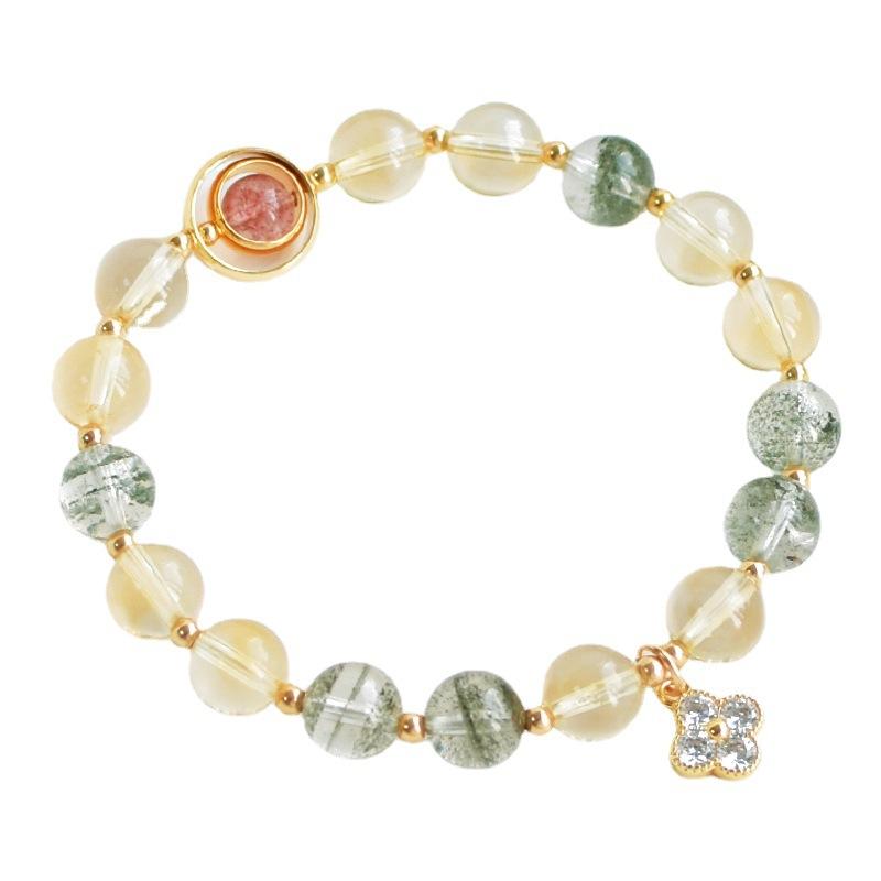 Bracelet en cristal jaune naturel avec fantôme vert pour femmes, design unique, cadeau pour meilleures amies