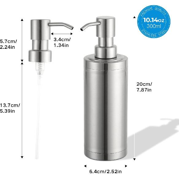 GAPPO Brushed Nickel Soap Dispenser Stainless Steel Metal Pump Hand Lotion Bottle for Bathroom, Bedroom and Kitchen(300ML/10.15Ounce)