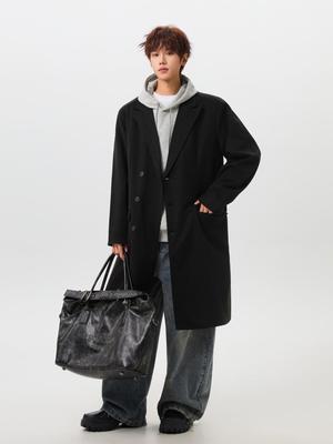 Men's Long Black Wool Trench Coat - Korean Style for Autumn and Winter