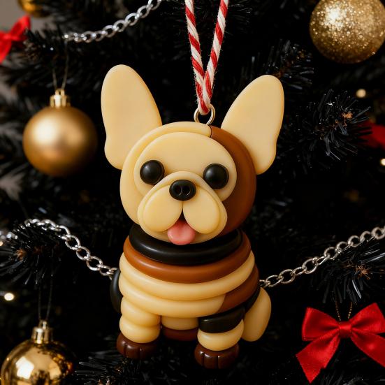 Bulldog Ornament Set French Style Button Puppy Hanging Pendant Home Party Christmas Holiday Decoration