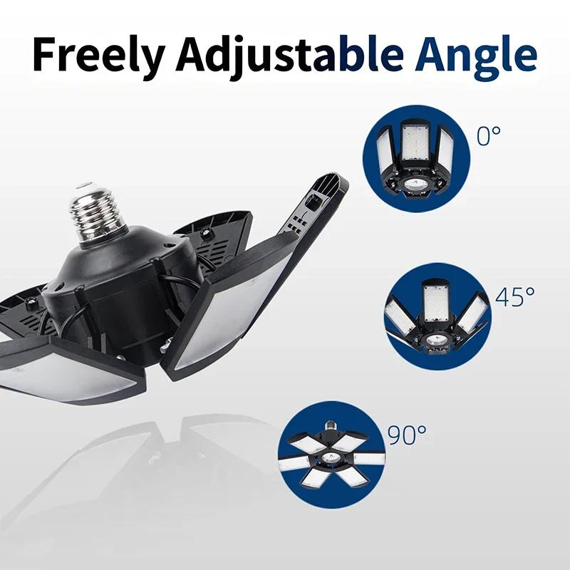 Adjustable 6-Leaf Folding LED Ceiling Light Bulb,E26/E27 Base,360° Wide Angle,Bright Garage Light,Warehouse,Basement,Workshop